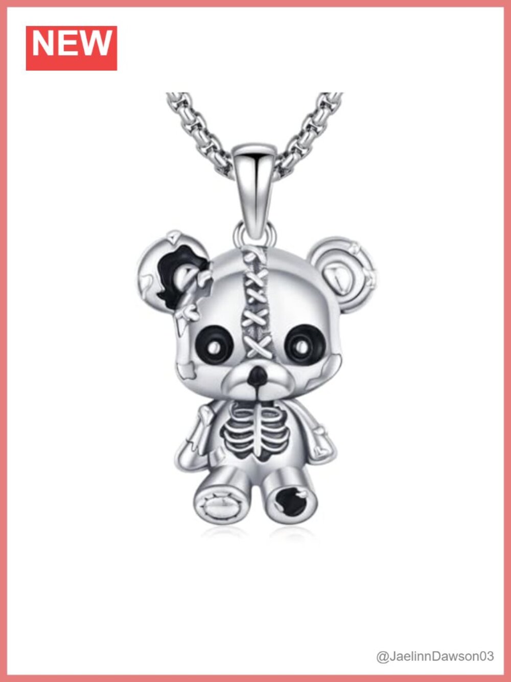 Gothic Skeleton Bear Pendant Necklace 925 Sterling Silver Halloween